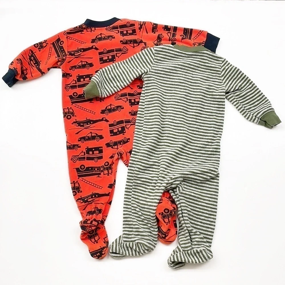 Carter's transportation zip up fleece footie + Carter's tiger snap up footie